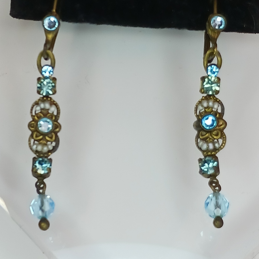SORELLI blue rhinestone crystal seed bead dangle pierced earrings